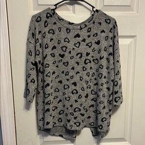 Gray Leopard Print Heart Sweater